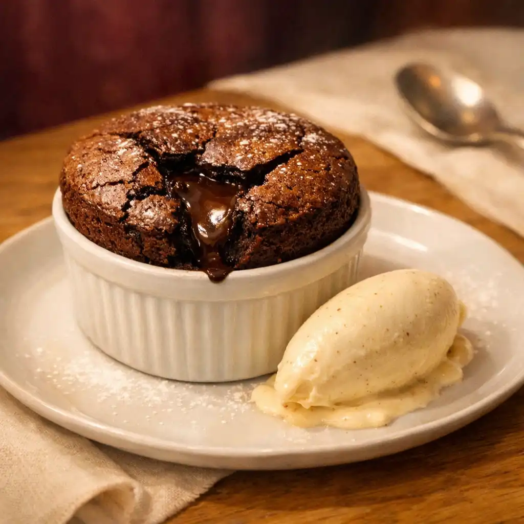 Soufflé au chocolat grand cru avec glace vanille