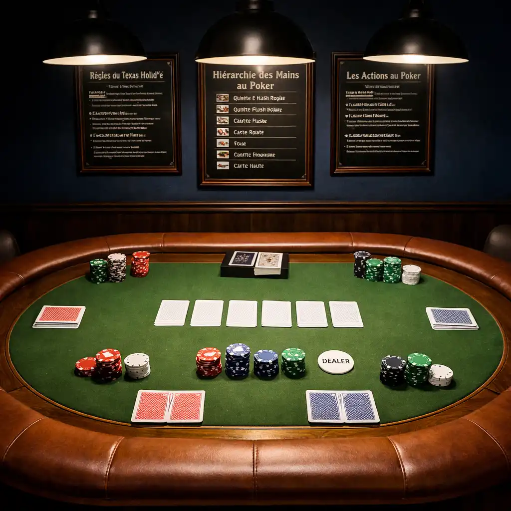 Table de poker physique dans la Poker Room du Salon du Vallon avec cartes et jetons en céramique