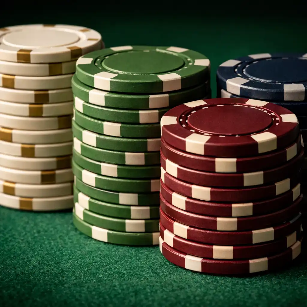 Gros plan sur des jetons de poker en céramique empilés