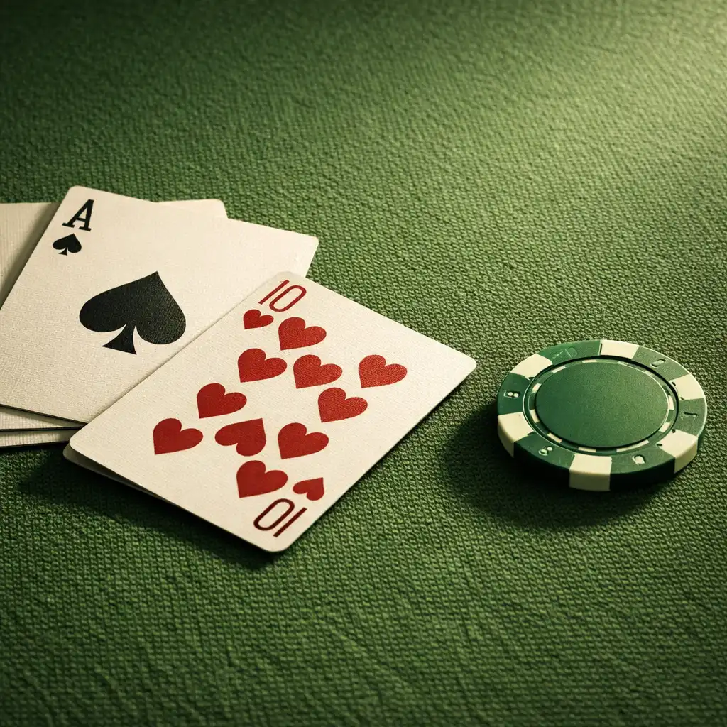 Gros plan sur la texture d'un feutre de table de poker avec cartes et jeton