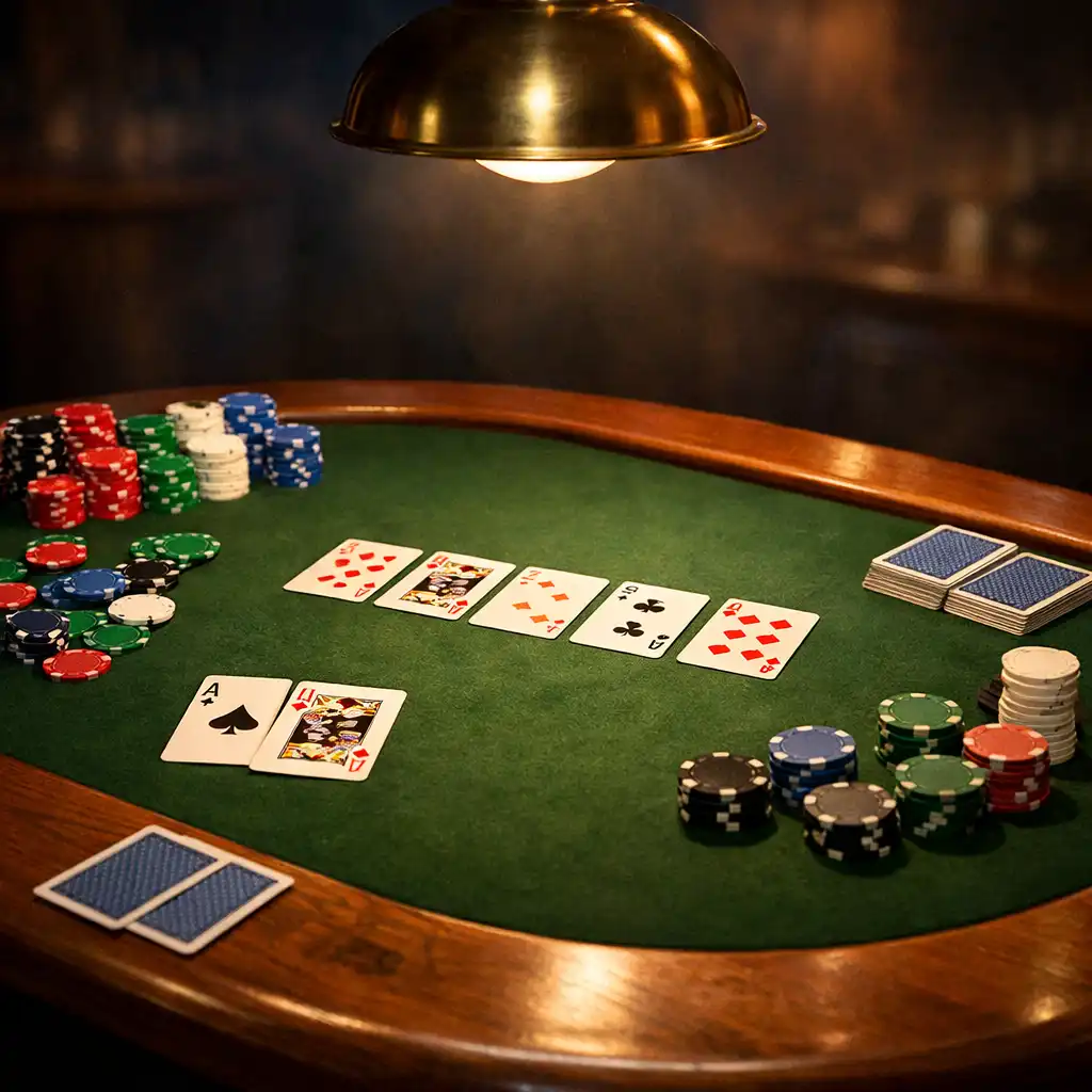 Table de poker professionnelle avec cartes et jetons